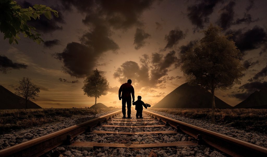 genealogist, professional genealogist, ancestry investigator, professional genealogist services, genealogy tips, father and son, walking, railway